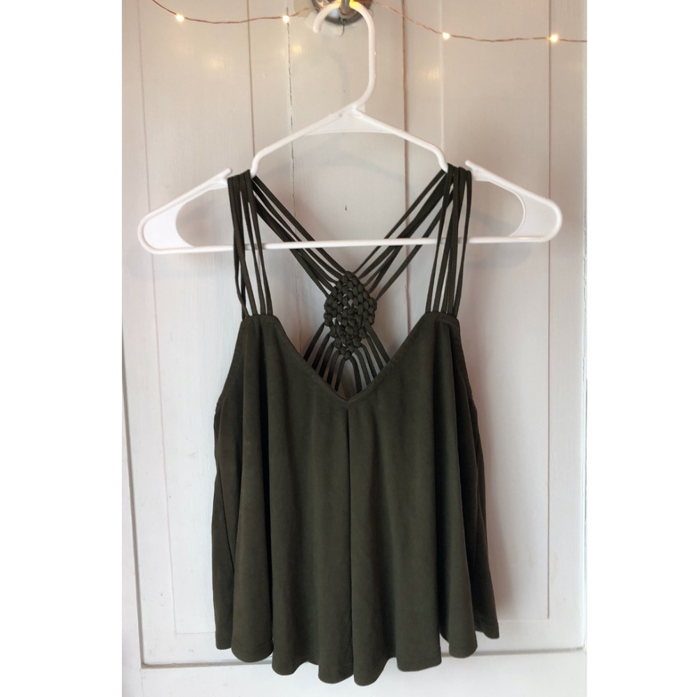 Olive Green Felt Tank Top Crocheted Straps